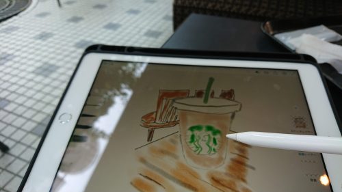 第六世代iPadにApple Pencilで絵を描いている様子